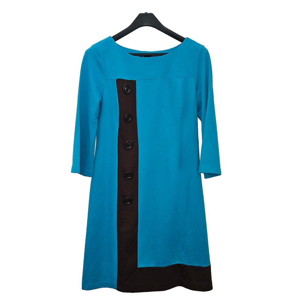 Signature by Robbie Bee Mod Shift Dress Women 8 Teal Colorblock Retro Look